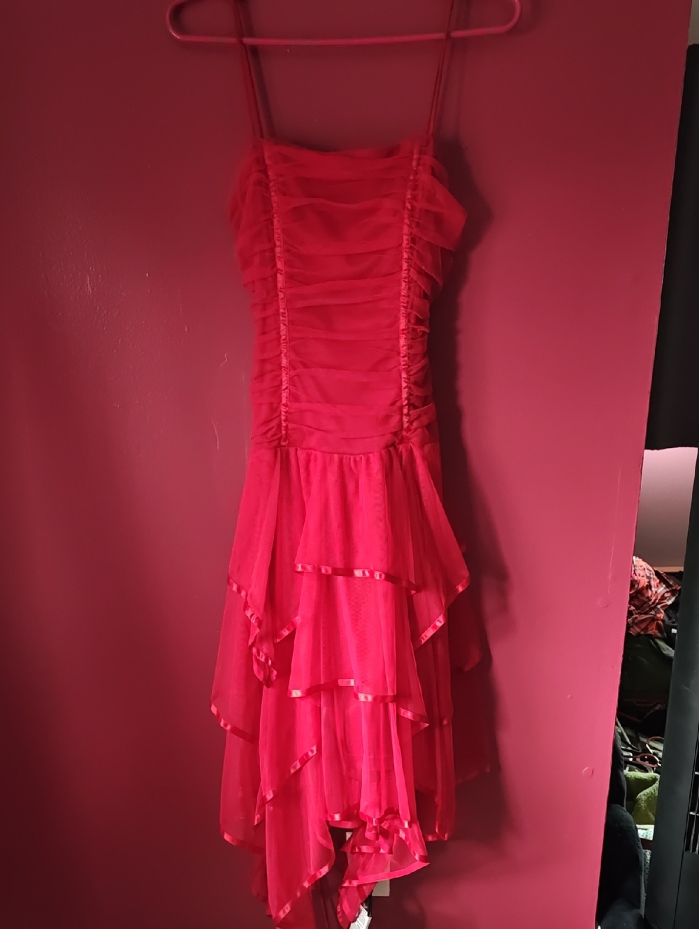 Strappy Ruffled Layered Red Dress